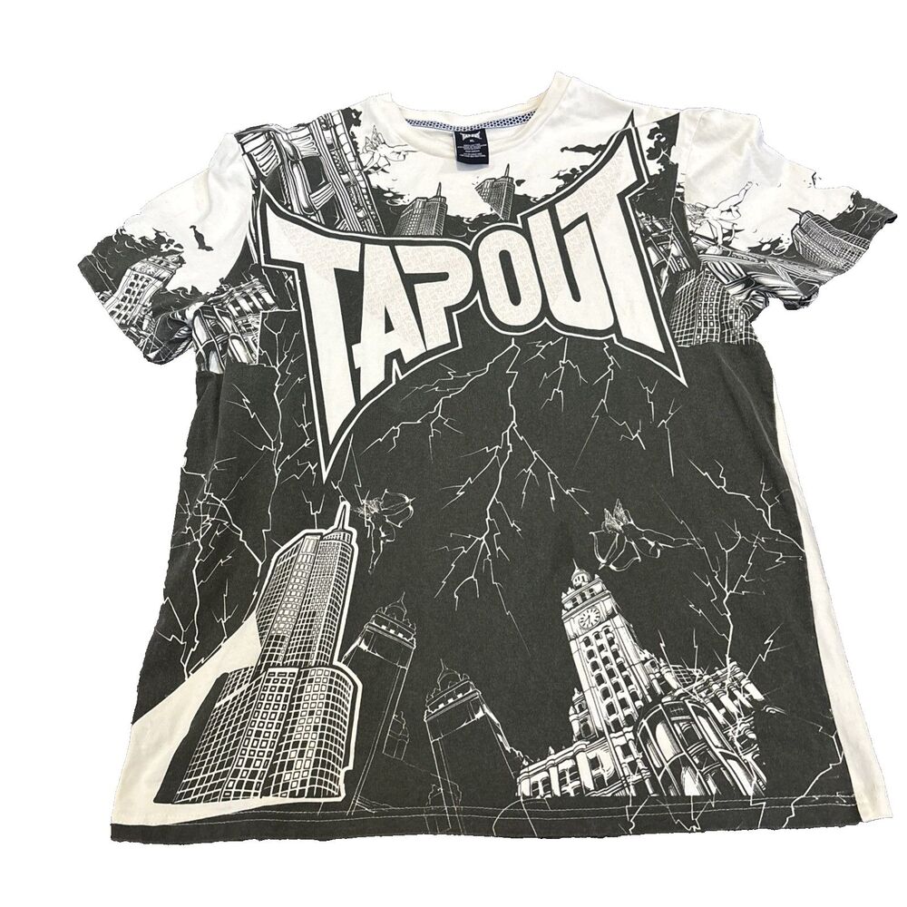 Tapout T-Shirt Men XLarge City Lightning All Over Print Graphic MMA Tee y2k